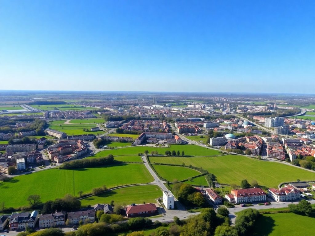 Peisaj românesc cu orașe și natură în armonie.