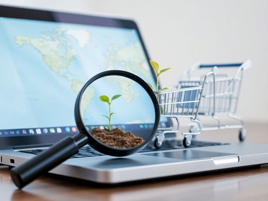 Hartă, lupă, calculator, coș cumpărături, succes afaceri online.