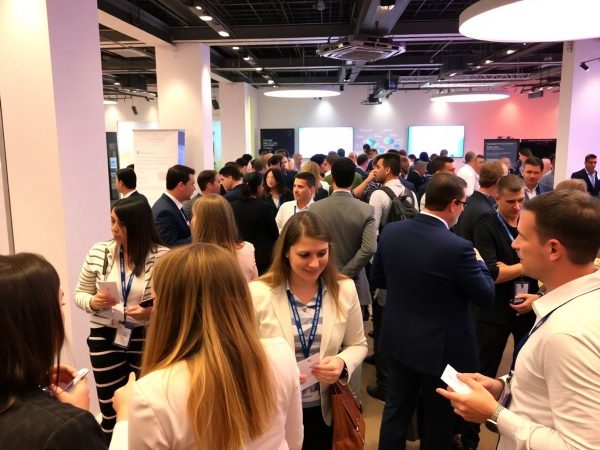 Eveniment de networking in România, participanți interacționând.